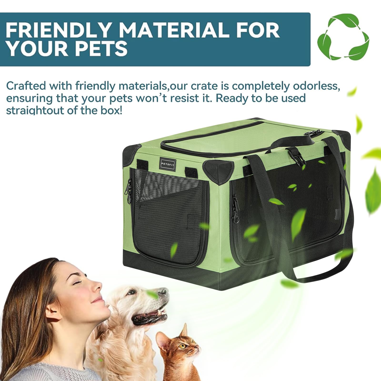 Petsfit Cat Crate - 20 Inch Lightweight, Easy Setup, Sturdy Portable, Adjustable Framework With 3 Mesh Door, Collapsible Dog Cra