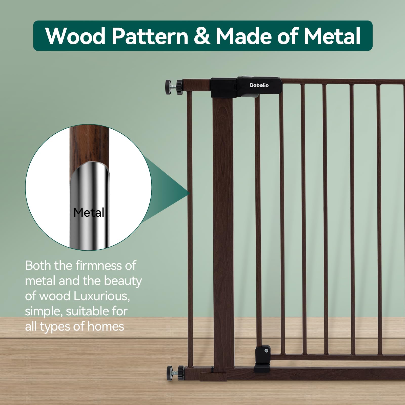 BABELIO 29-40'' Metal Baby Gate with Black Wood Pattern, Auto Close Dog Door for The House?Stairs and Doorways, Pressure Mounted