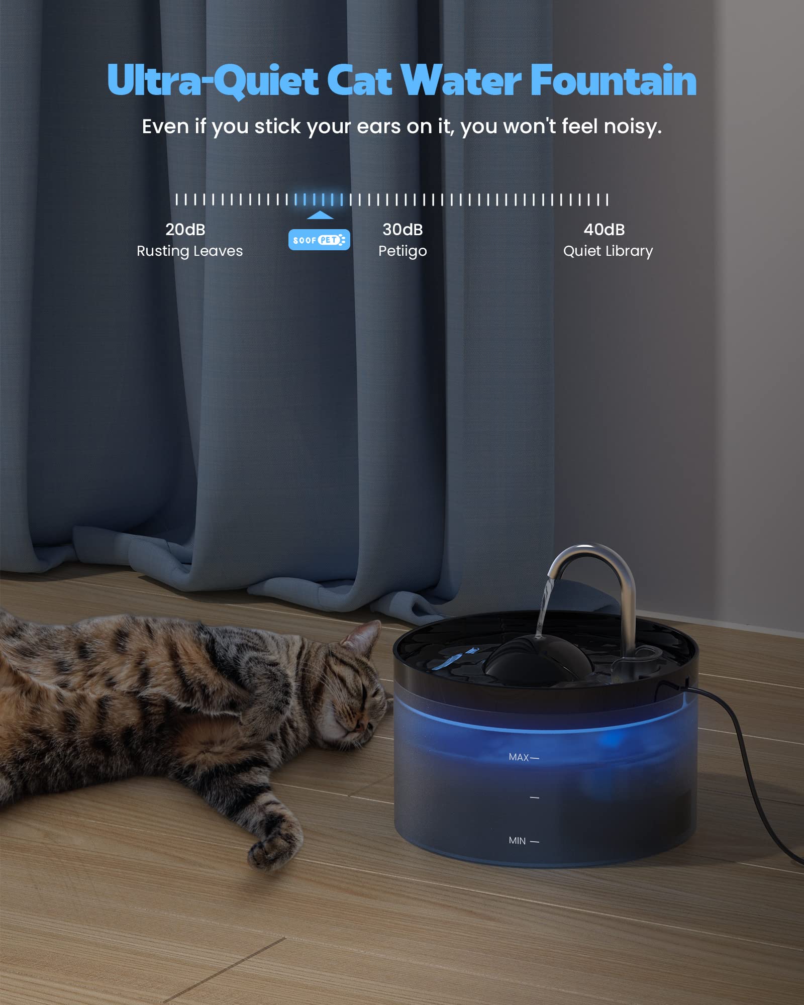 108Oz Cat Water Fountain, Pet Waterer Fountain With Ultra Silent Pump, Activated Carbon Filter Keep Water Fresh, Faucet Design,