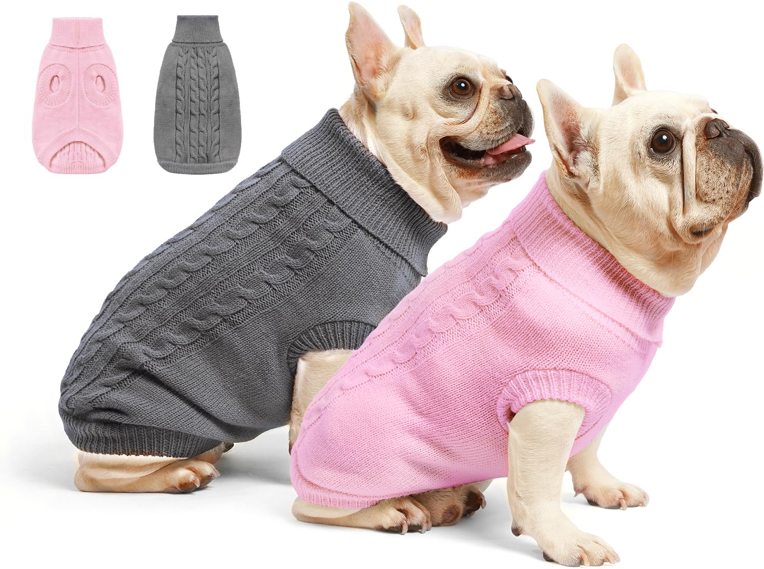 Roseelk 2 Pack Dog Sweaters For Small Dogs - Puppy Medium Warm Clothes In Winter, Turtleneck Pullover Design For Boy Girl Pet, Doggie, Cat, Kitten Chihuahua Bulldog Pug Beagles (S, Grey, Pink)
