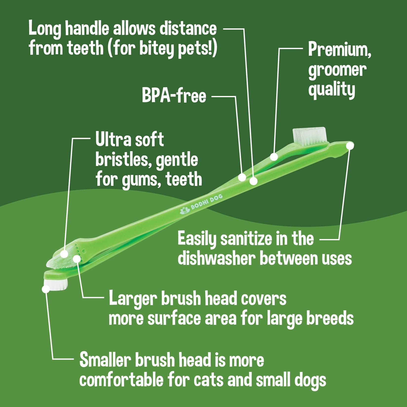 Bodhi Dog Dual-Headed Toothbrush for Dogs & Cats - Soft Bristles for Gentle Pet Dental Care - Puppy & Adult Teeth Cleaning - Eas