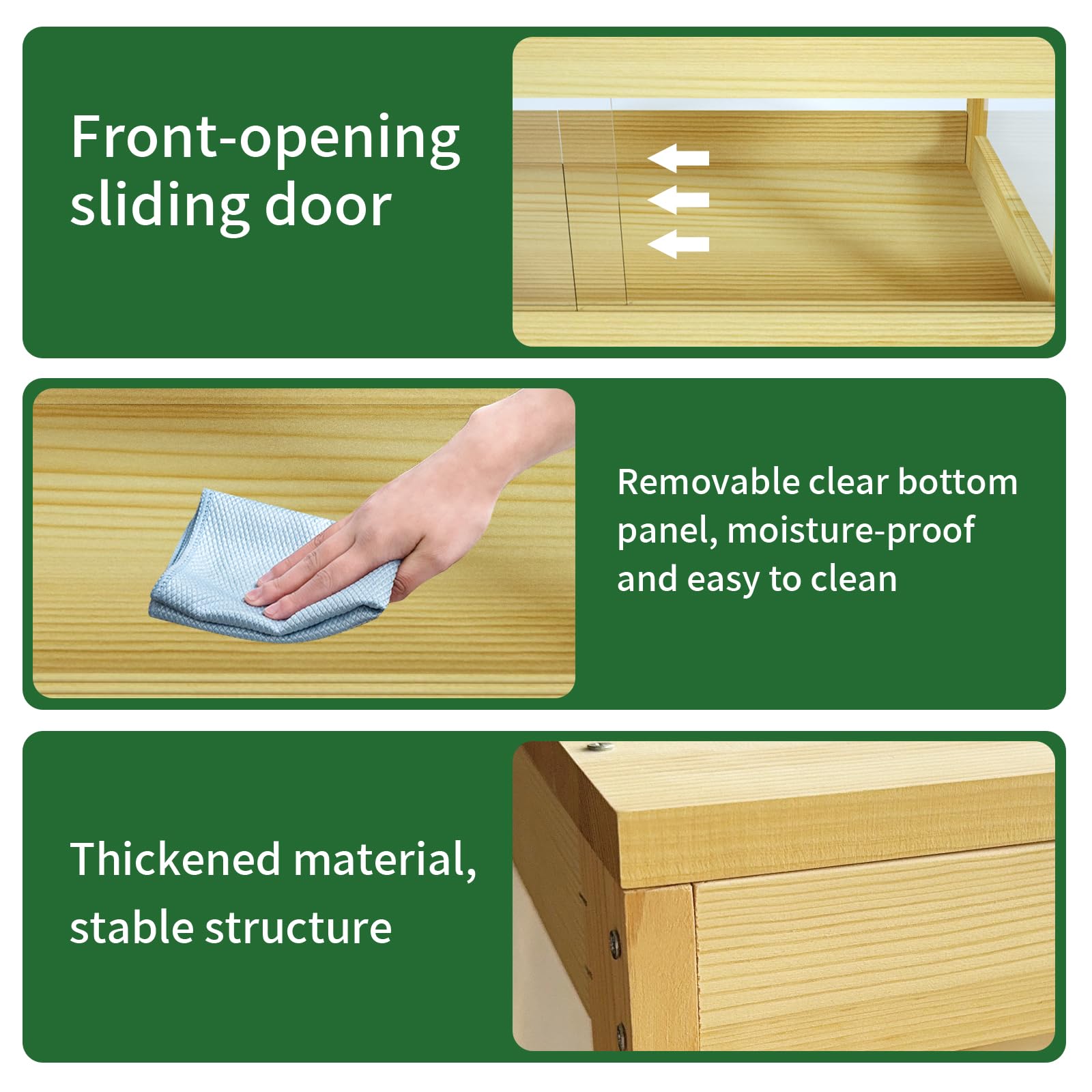 32 Gallon Reptile Tank, Solid Wood Bearded Dragon Tank, Front Opening Snake Enclosure, Lockable Sliding Doors, Small Reptile Ter