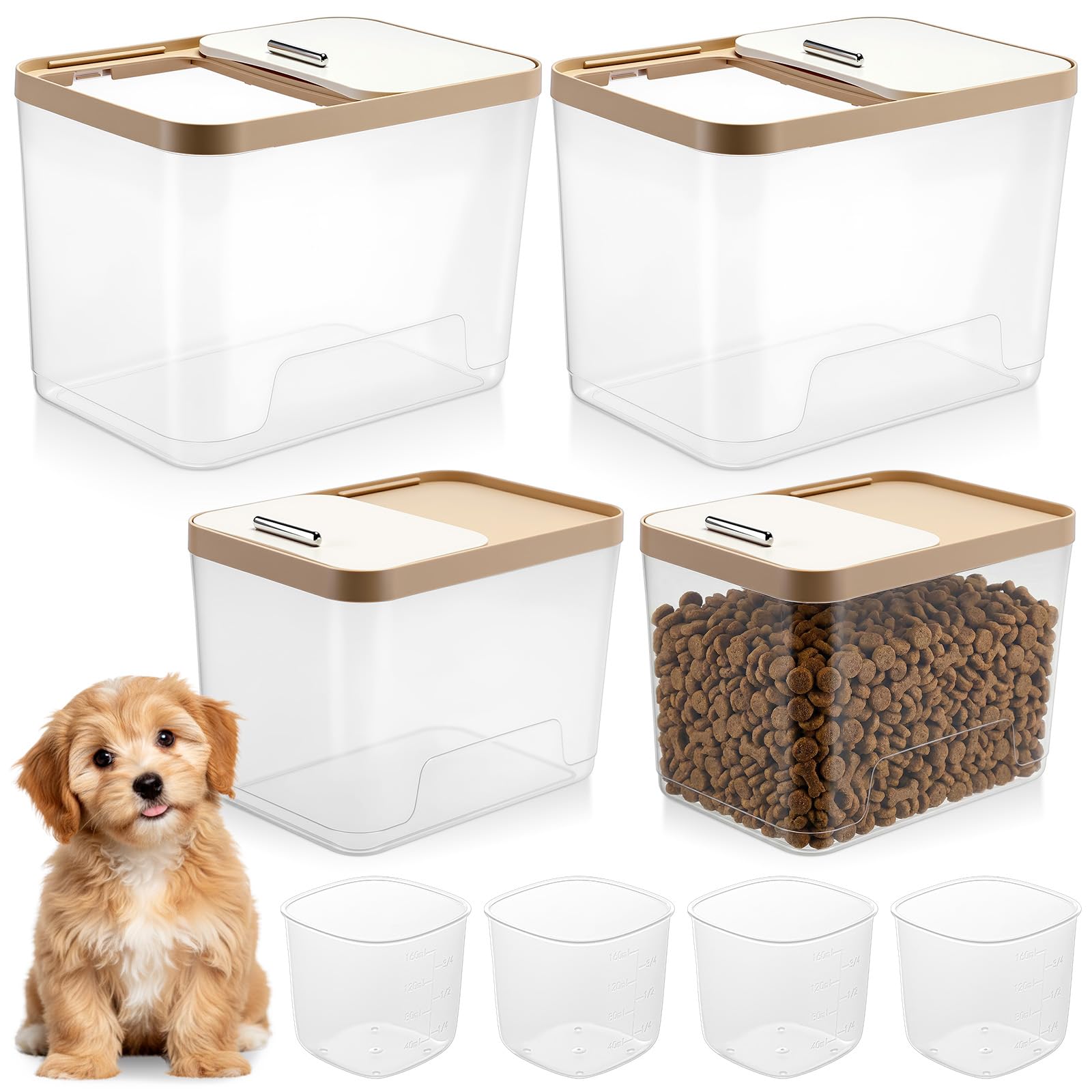 Lounsweer 4 Piece Pet Food Storage Container Dog Cat Treat Storage Container Large Airtight Rice Dispenser with Measuring Scoops