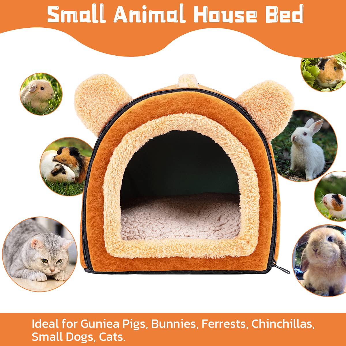 Pet Soft Guinea Pig Bed Rabbit Bed Cozy Guinea Pig Hideout House Bunny Hideout For Rabbits Hamster Bunny Rats Chinchilla Cave Bed Small Animal Bed (Brown)