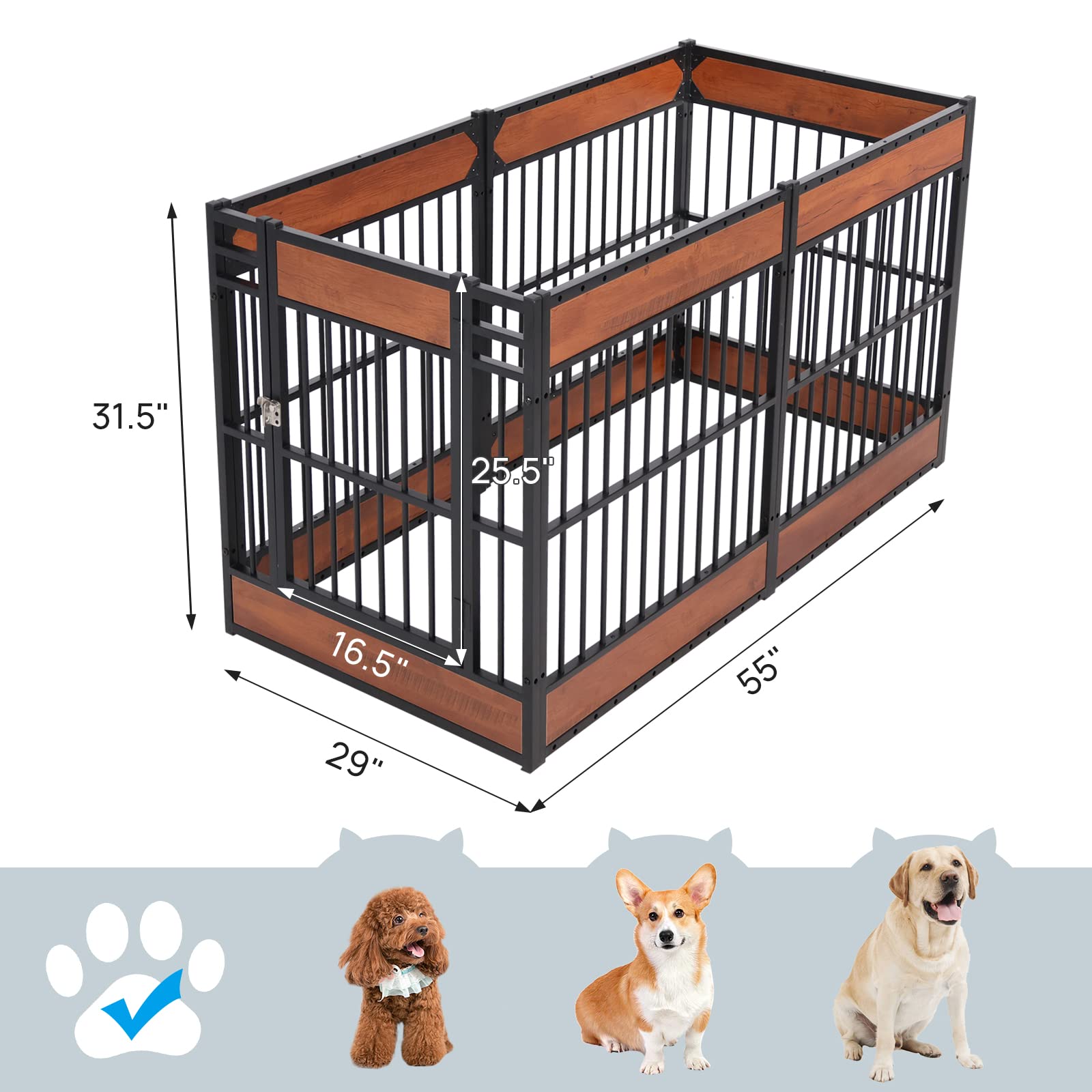 RYpetmia Heavy Duty Indoor Dog Playpen, 31.5" Height, Mahogany Furniture Style, Safe & Sturdy Puppy Pen