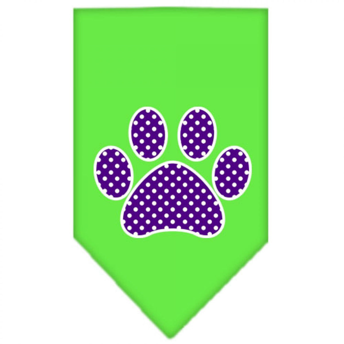 Pet and Dog Bandana Screen Printed, &quot;Purple Swiss Dot Paw&quot; Lime Green Small