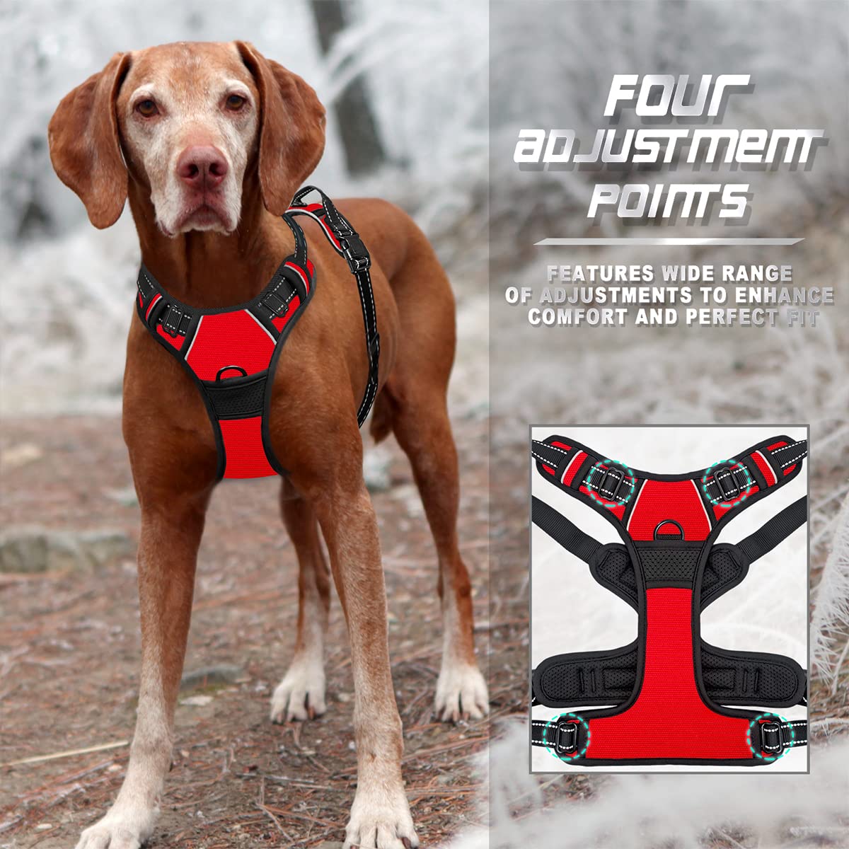 Barkbay No Pull Dog Harness Front Clip Heavy Duty Reflective Easy Control Handle For Large Dog Walking(Red,M)