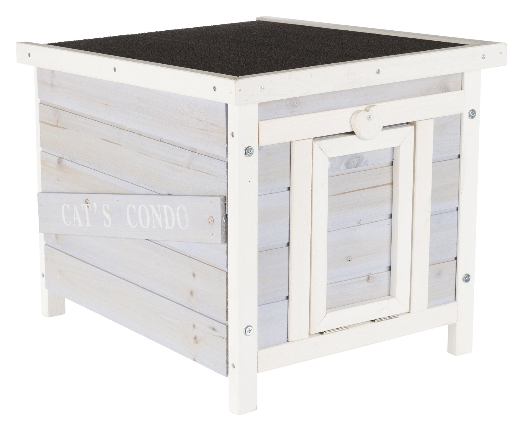 Trixie Small Outdoor Cat House, Weatherproof Cat Home With Raised Floor, Hinged Asphalt Roof & Covered Opening, Outdoor Shelter 