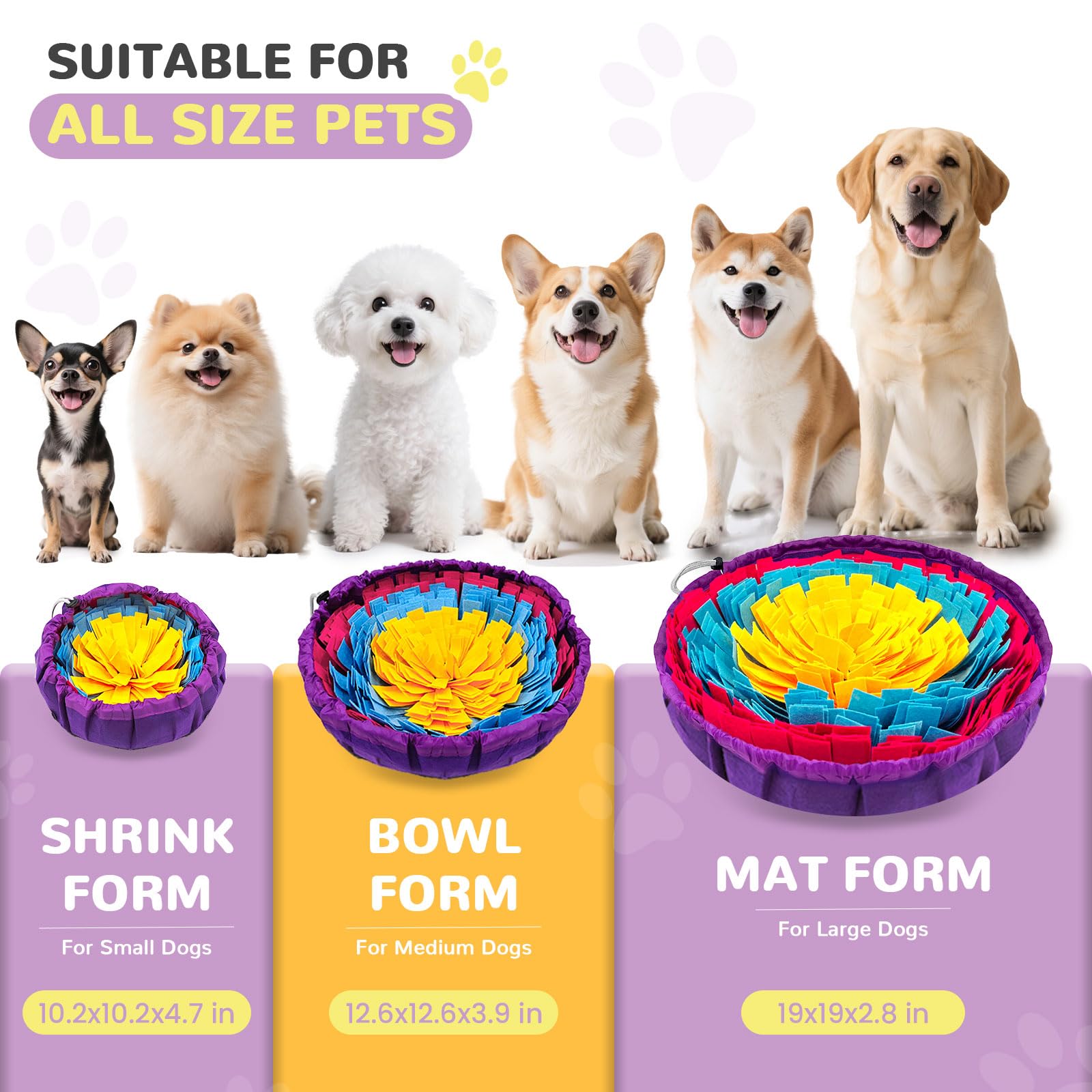 UETZLTB Snuffle Mat for Dogs 19x19, Adjustable Dog Slow Feeder Bowl, Interactive Dog Enrichment Puzzle Toys, Foraging Sniff Trea