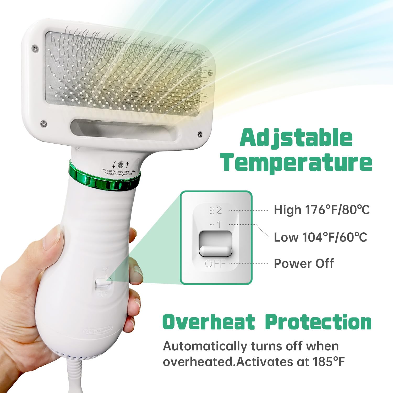 Livekey Pet Hair Dryer, 2 In 1 Pet Grooming Hair Dryer With Slicker Brush, Home Dog Hair Dryer With Adjustable 2 Temperatures Settings, For Small And Medium Dogs And Cats