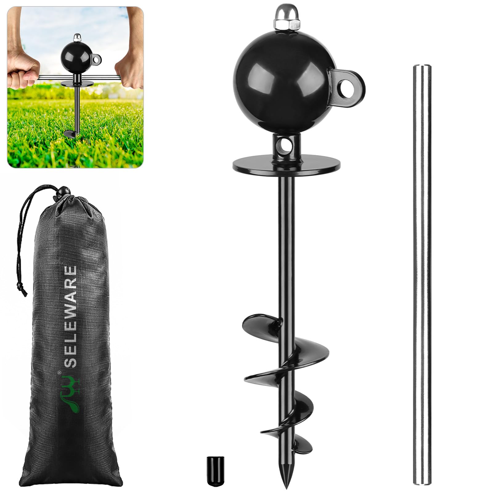 Seleware Dog Tie Out Stake Outdoor Anti-Rust Dog Anchor For Large Dogs Up To 220 Lbs, Free Rotation Dog Stake Dog Camping Gear T