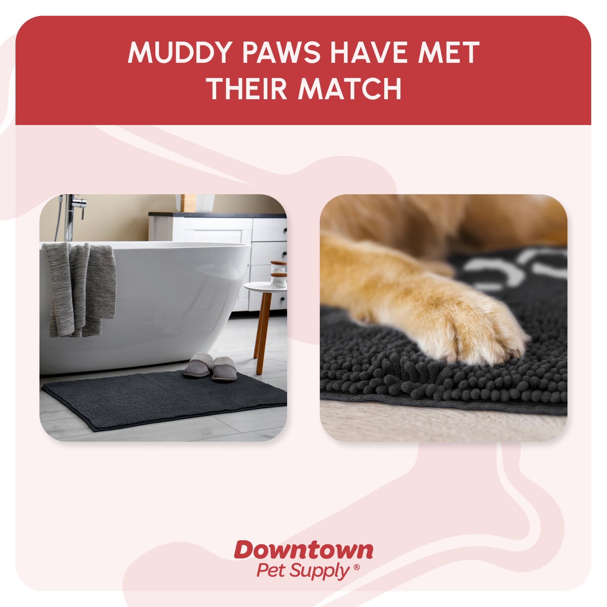 My Doggy Place Microfiber Dog Mat for Muddy Paws, 8 x 2 Charcoal with Paw Print - Non-Slip, Absorbent and Quick-Drying Dog Paw