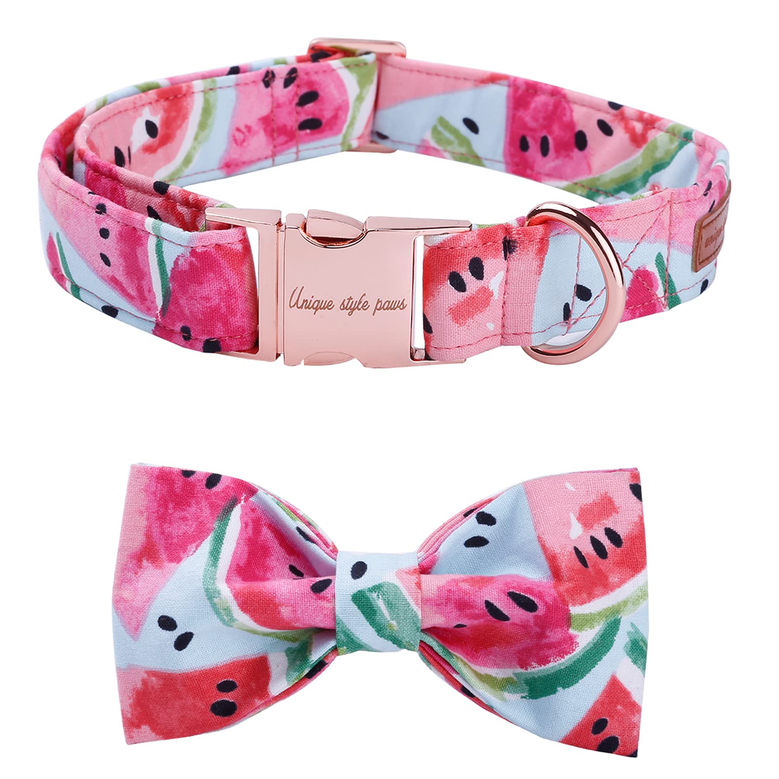 Unique Style Paws Bowtie Dog Collar Cotton Watermelon Collar Adjustable Summer Collar For Small Medium Large Dogs - M