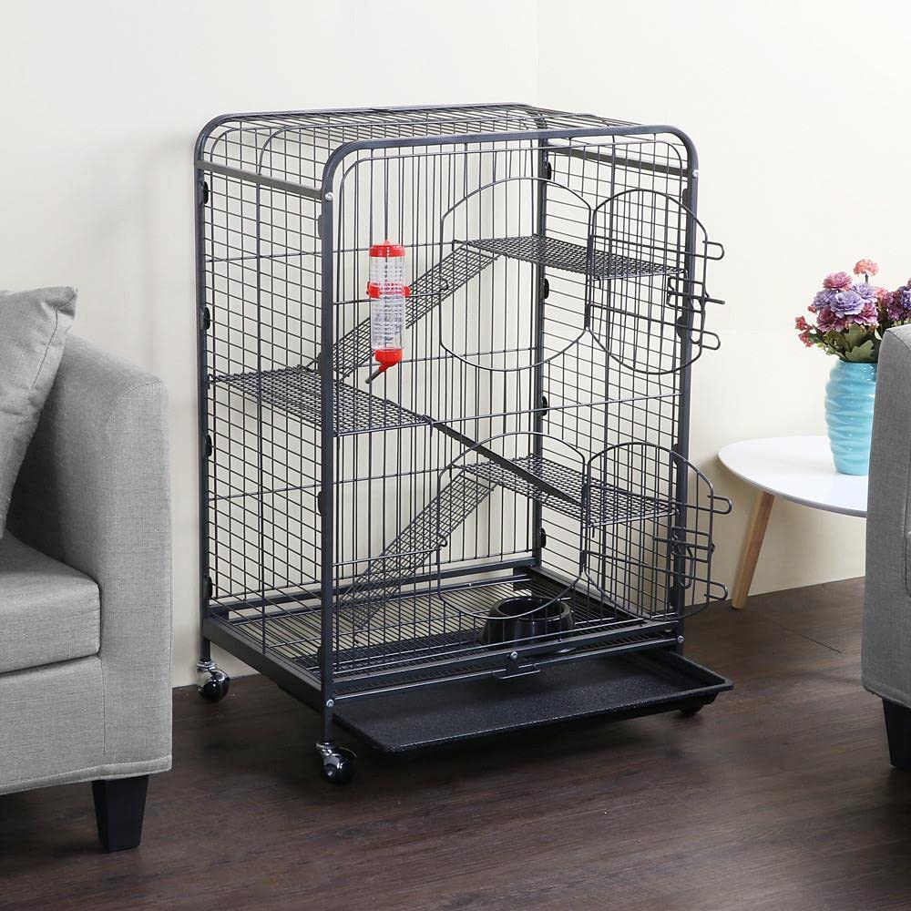 Yaheetech 37" Metal Ferret Chinchilla Cage - Indoor/Outdoor, Black, Iron, 2 Front Doors, Feeder, Wheels