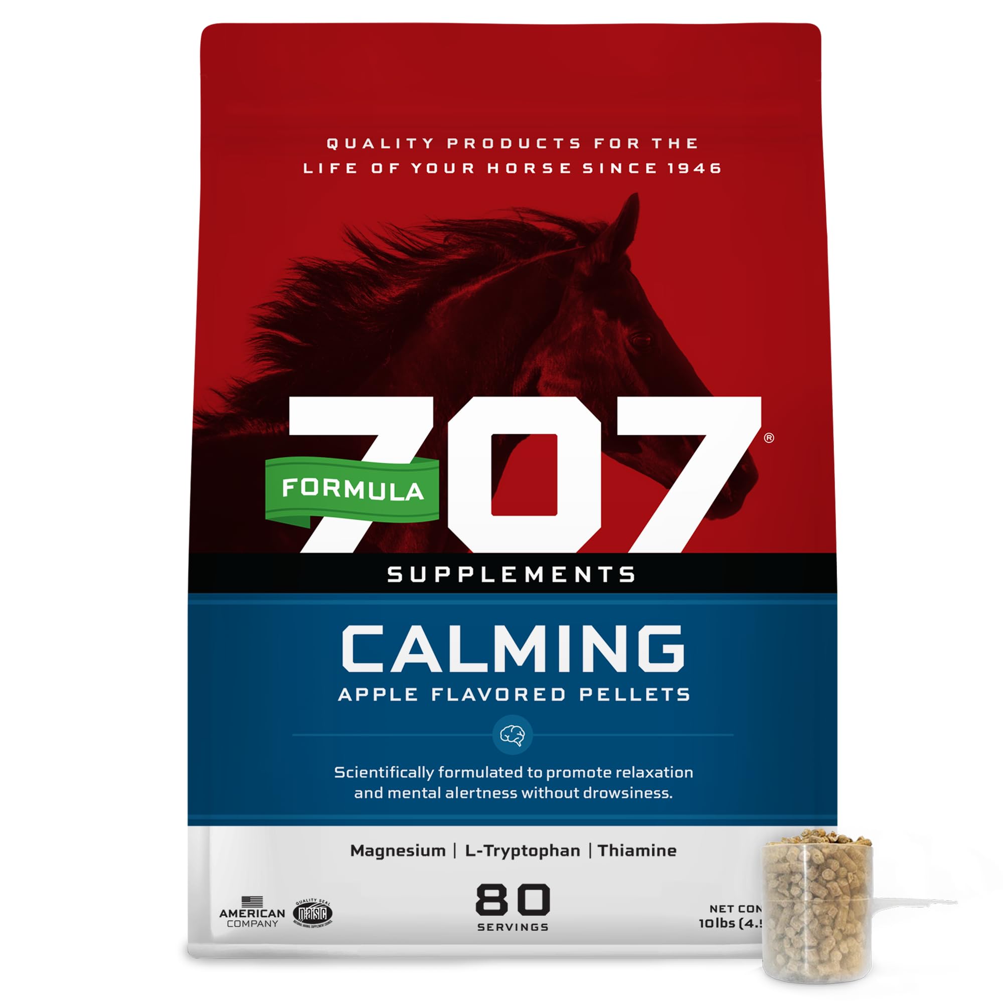 Formula 707 Calming Equine Supplement - 10 lb Bag, 80 Servings - Anxiety Relief with L-Tryptophan, Thiamine & Magnesium