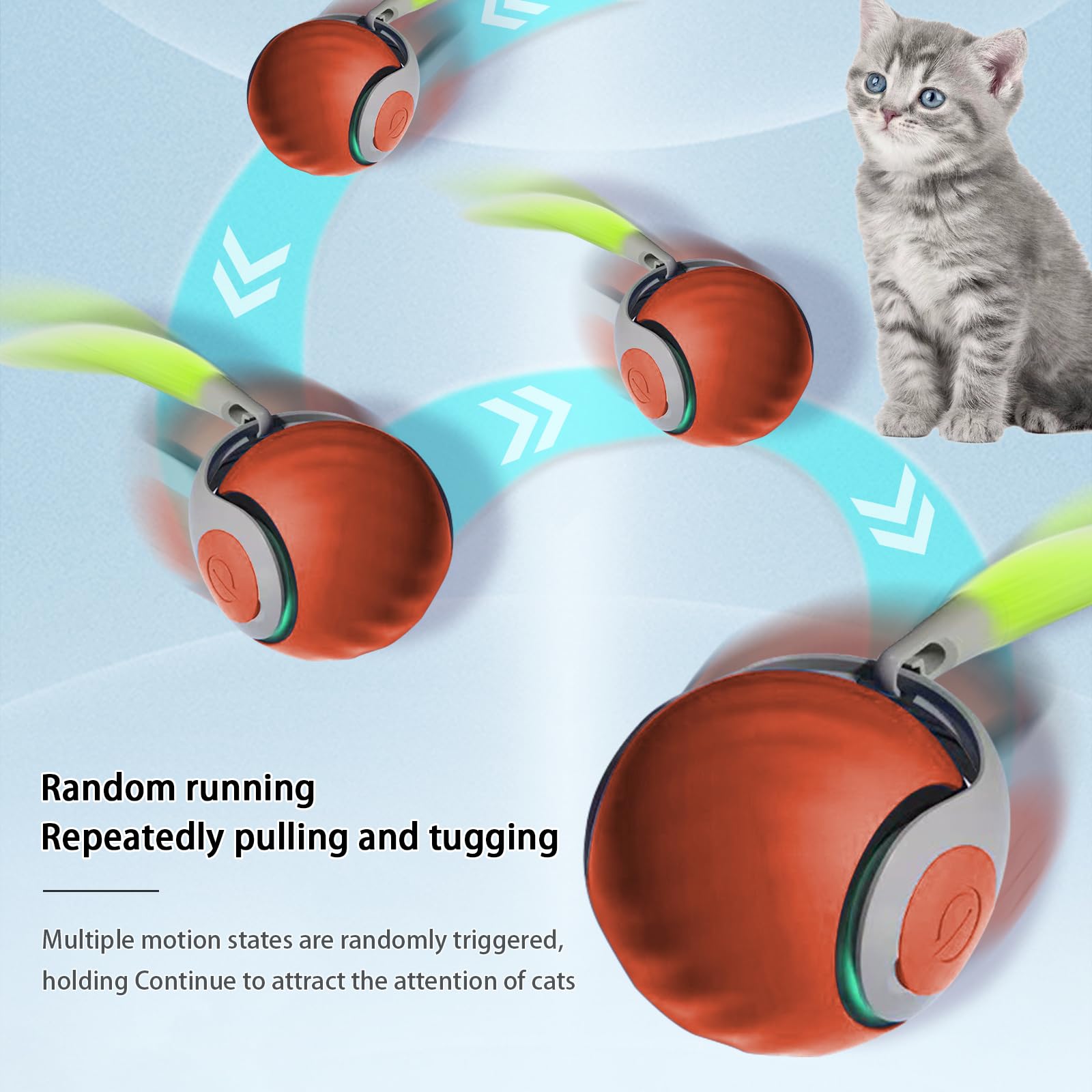 Oiuyamn Interactive Cat Toy Ball, Automatic Moving Cats Ball Toy With Feather, Indoor Smart Cat Toys, Motorised Cats Balls Toy F