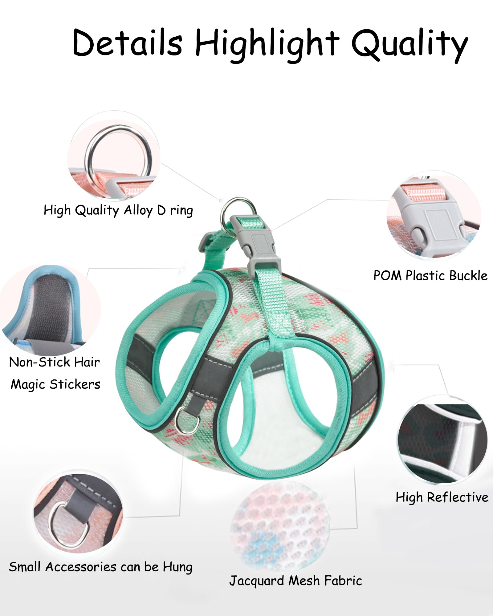 Aecllcea No-Pull Dog Harness, Cat & Leash Set, Puppy Harness - Step-In, Extra Small To Medium (Green)