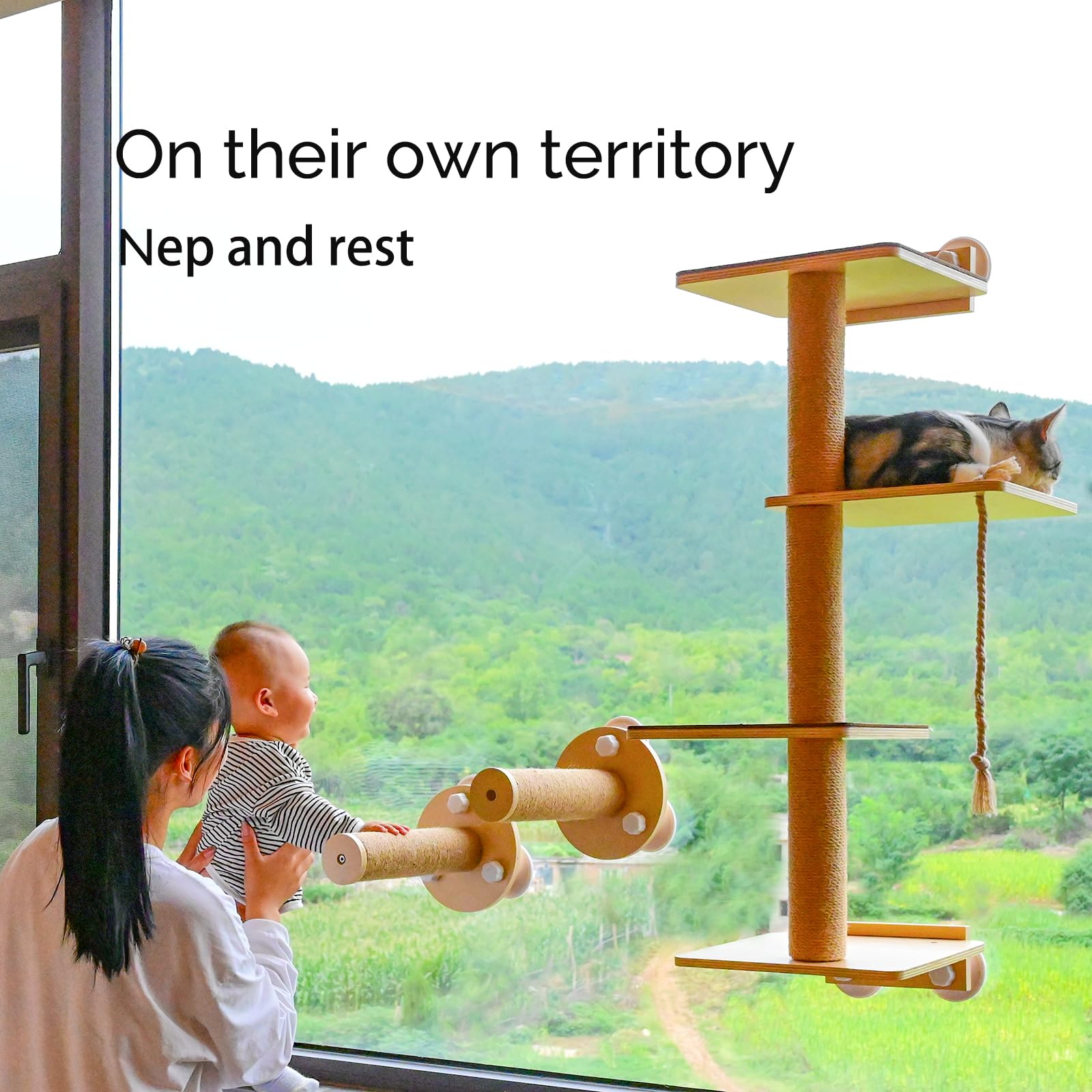 Cat Window Perch And Cat Wall Shelves 2 In 1 Cat Scratching Activity Tree Wall Mounted, Cat Scratch Post For Cats, Kittens With