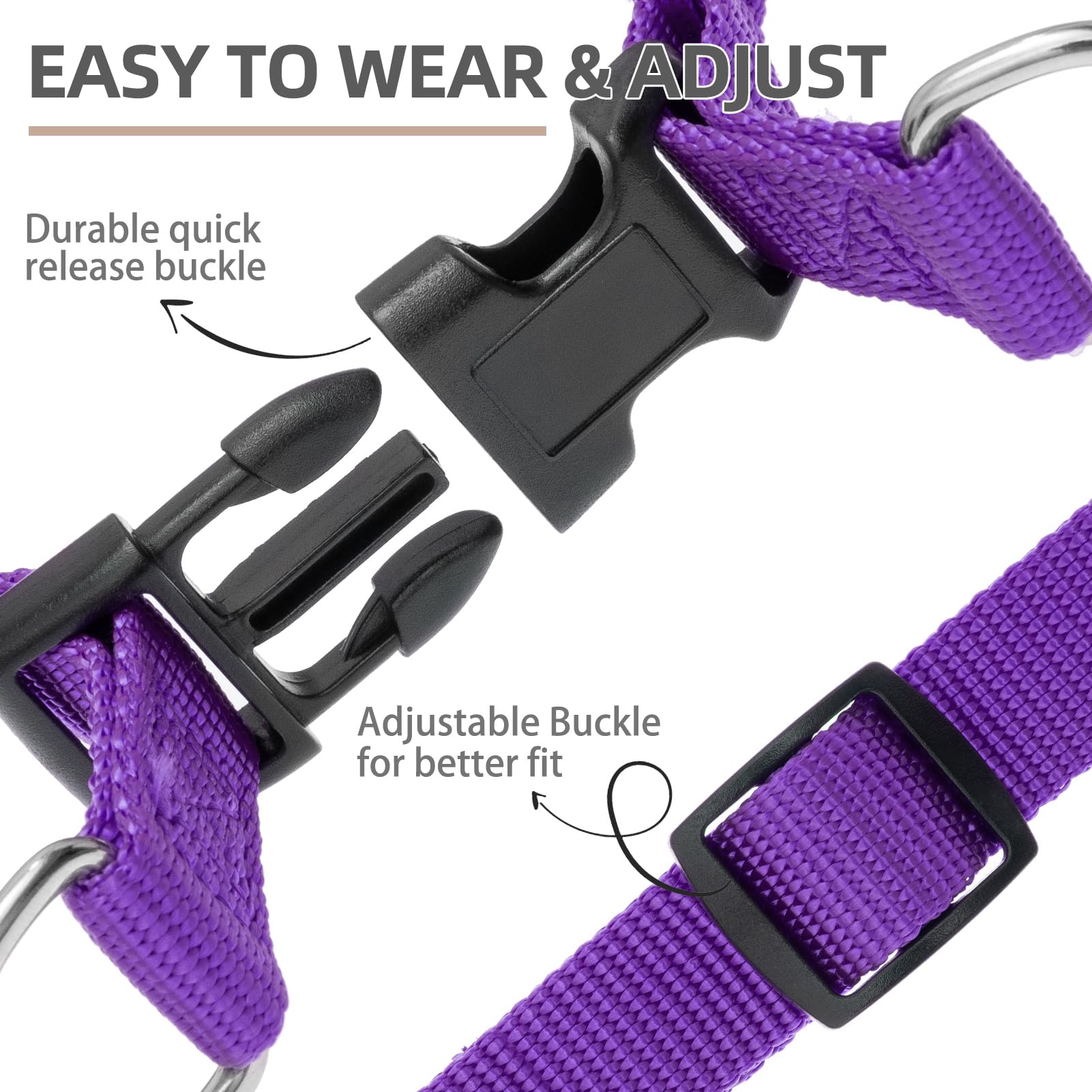 Pupteck No Pull Dog Harness Soft Adjustable Basic Nylon Step In Puppy Vest Outdoor Walking With Id Tag And A-Ir Tag Case, Purple