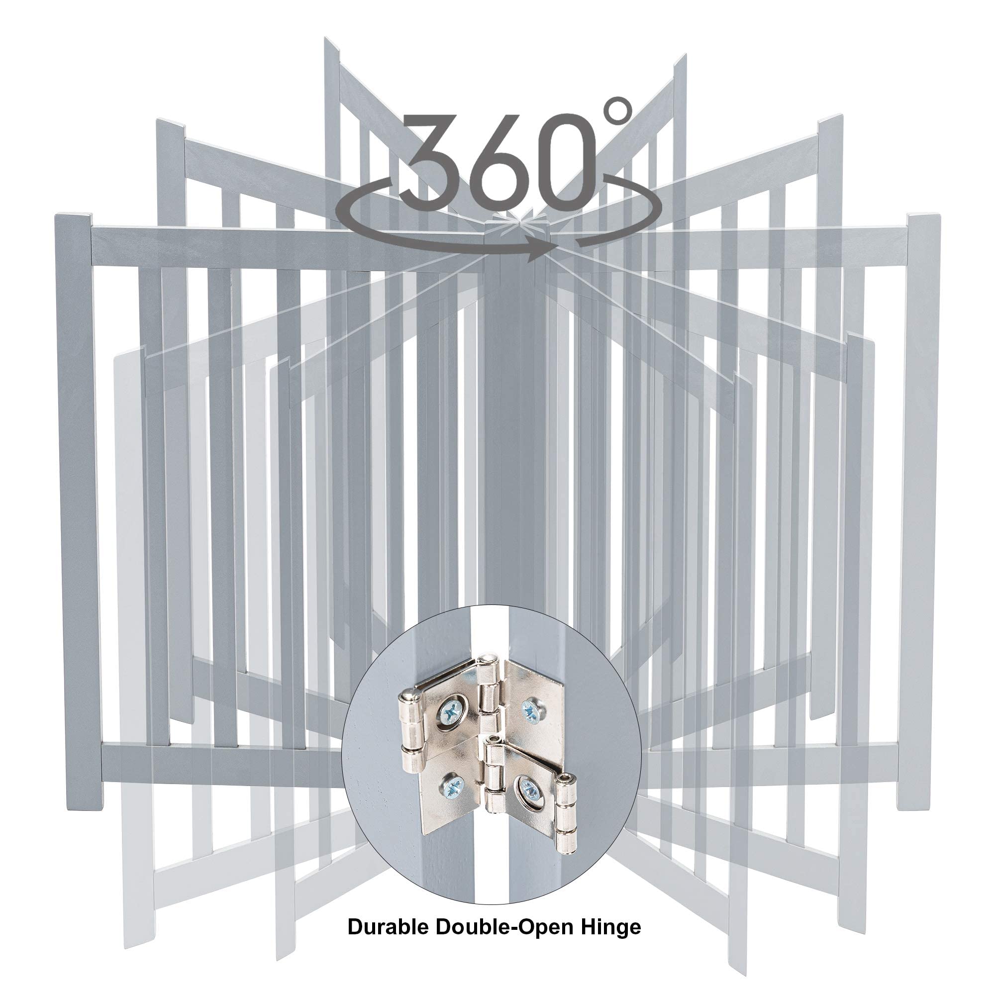 Lzrs Solid Hardwood Freestanding Pet Gate,Wooden Dog Gates For Doorways,Nature Wood Dog Gates For The House,Dog Gate For Stairs,Freestanding Indoor Gate Safety Fence,Grey,24' Height-4 Panels