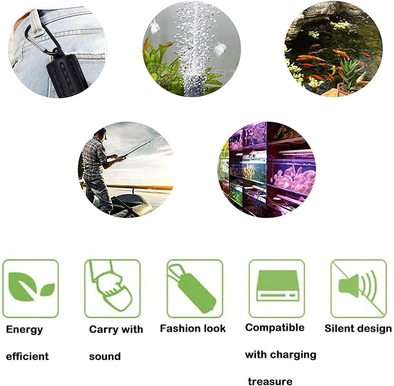 2 Pcs Usb Fish Oxygen Air Pump Aquarium Ultra Quiet Oxygen Pump For Fish Tank With Hanging Buckle (Black - 2Pcs)