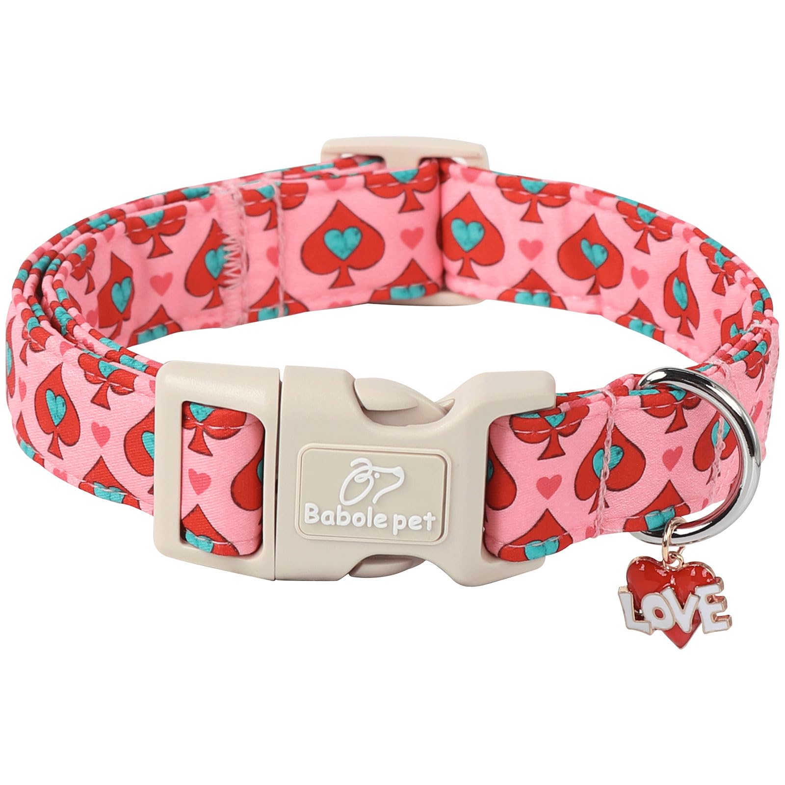 Babole Pet Valentines Dog Collar for Large Dogs - Design Cute Rose Red Valentine Dog Collars Boy Girl Puppy Adjustable Quick Rel