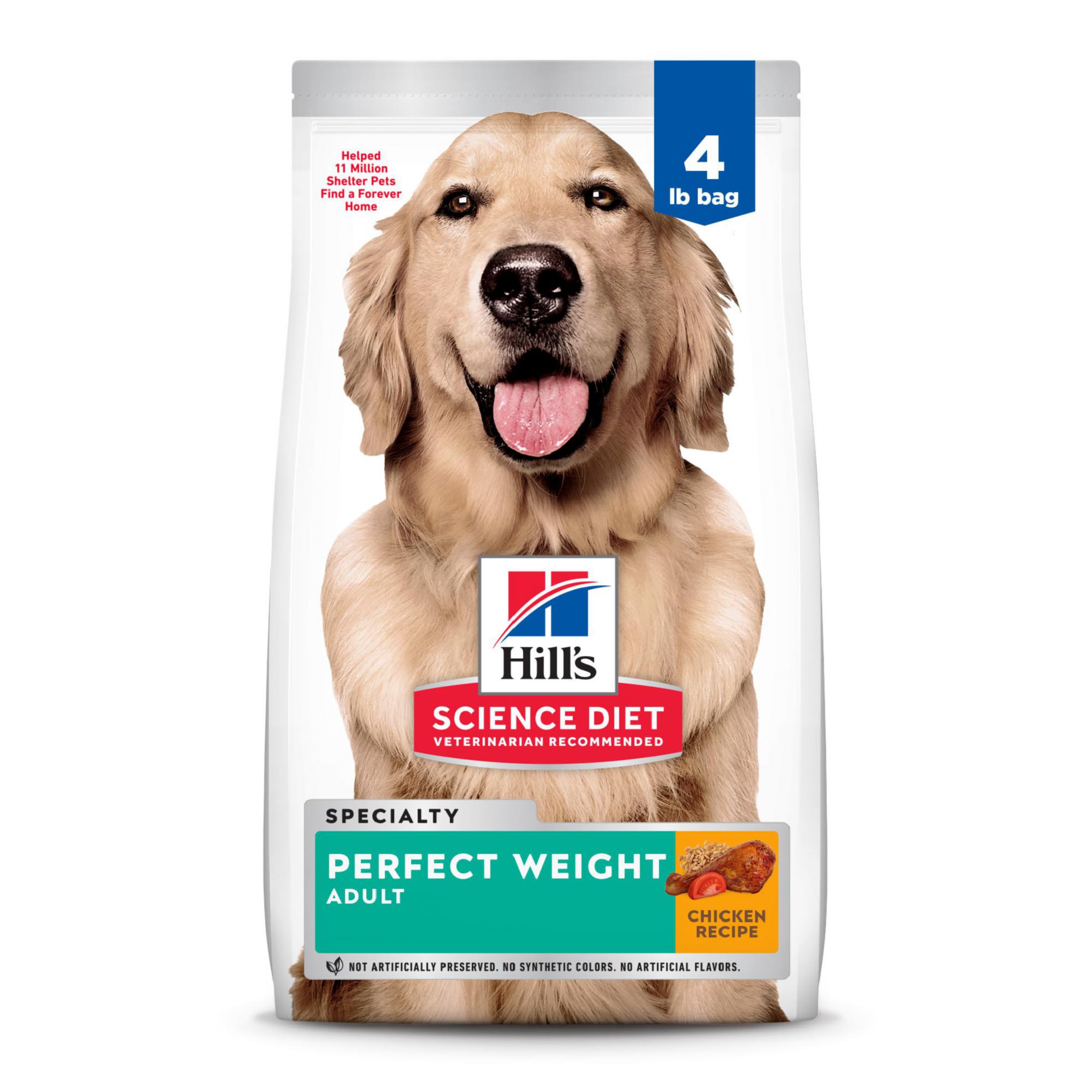 Hills Science Diet Perfect Weight, Adult 1-6, Weight Management Support, Dry Dog Food, Chicken Recipe, 4 lb Bag