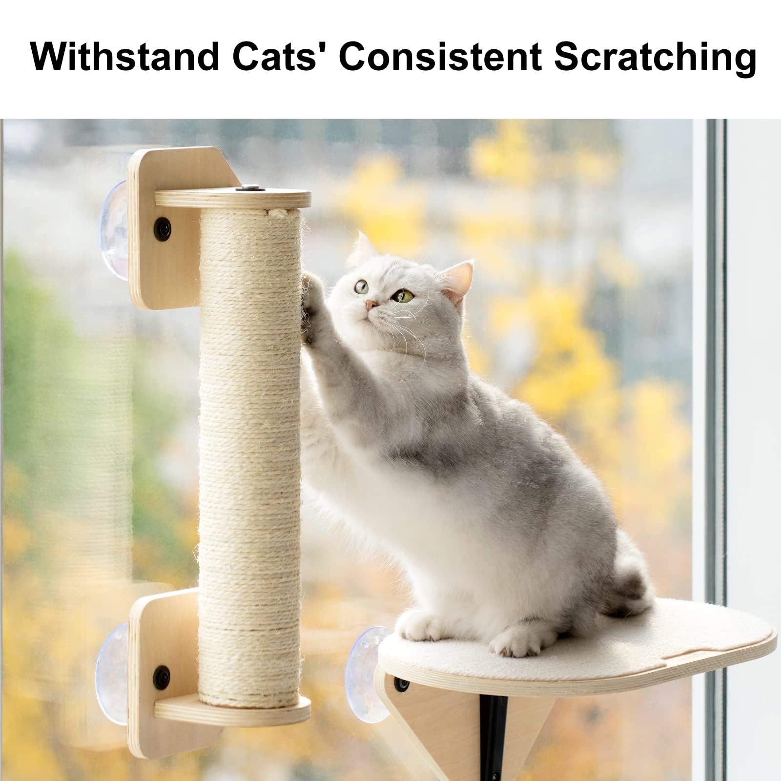 Mewoofun Cat Window Perch Hammock With Climbing Steps And Scratching Post Wooden Window Mounted Cat Bed For Indoor Cats (3 Pcs Cat Climber Set)