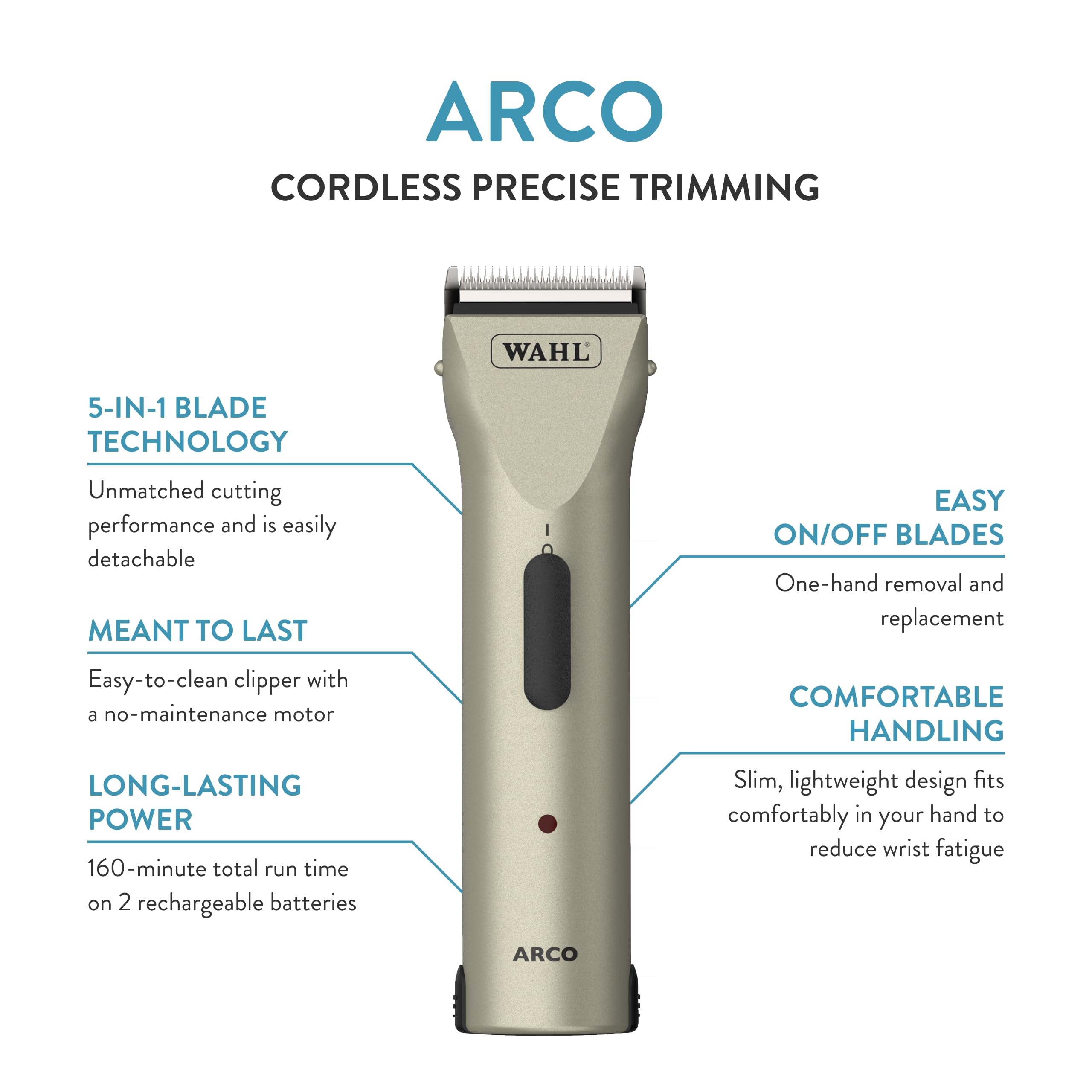 Wahl Professional Animal Arco Pet, Dog, Cat, And Horse Cordless Clipper Kit, Champagne (8786-452)