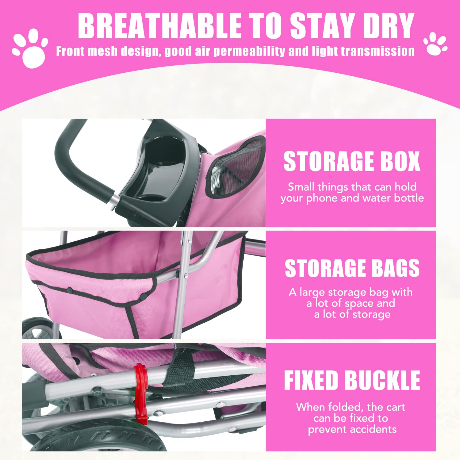 Dog Stroller,Travel Folding Pet Stroller for Small Medium Dog Cat Jogger Stroller with Storage Basket Removable Cup Holders (Pin