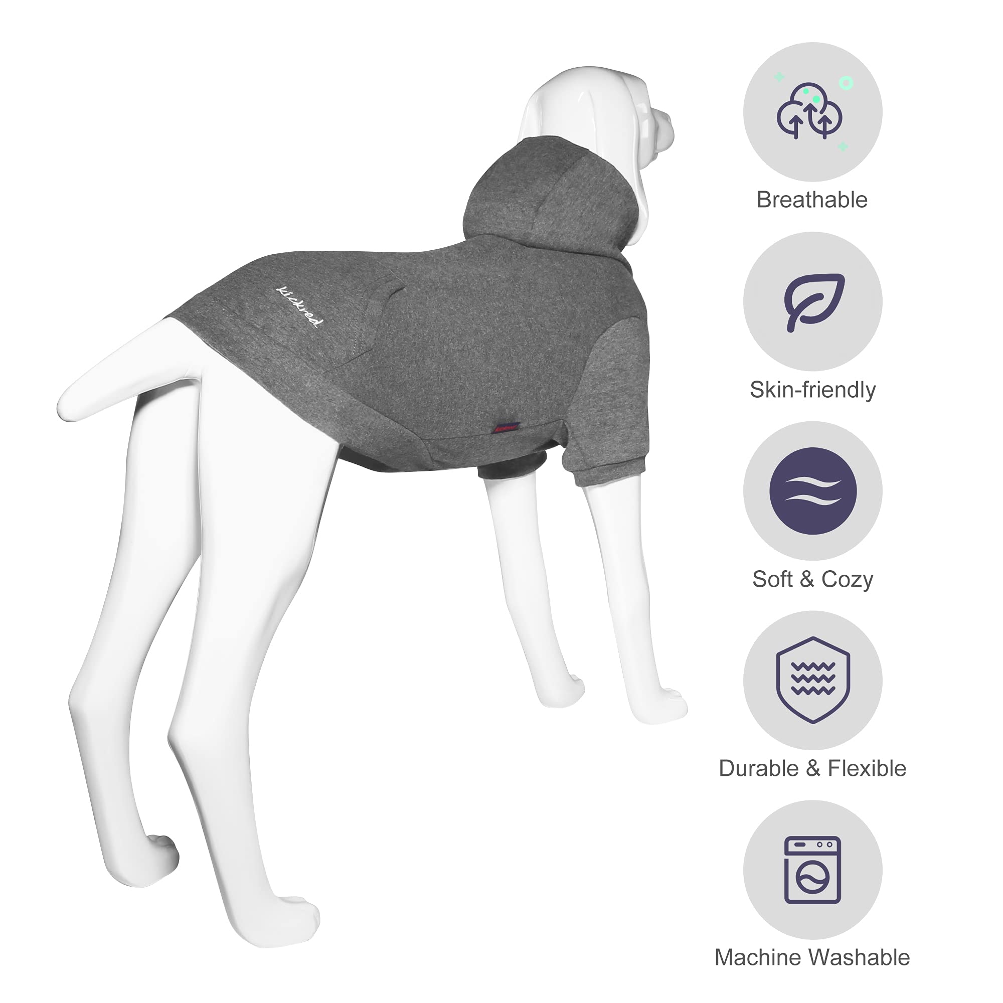 Kickred Basic Dog Hoodie Sweatshirts, Pet Clothes Hoodies Sweater With Hat And Leash Hole, Soft Cotton Outfit Coat For Large Medium Small Dogs, L