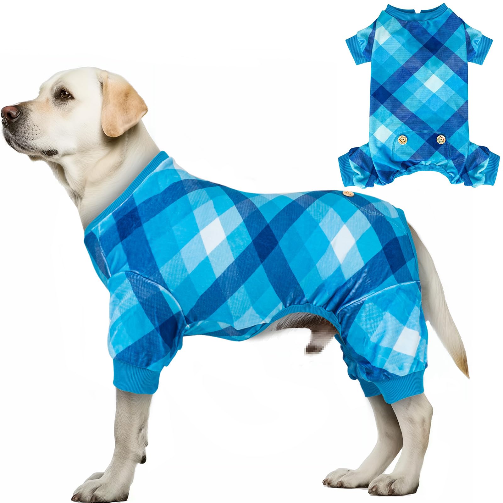 Kyeese Dog Pajamas Large Sized Dog Comfy Pet Clothes Lightweight Pjs Stretchy Onesie Soft Coat Velvet Jammies,Blue, Xxx-Large