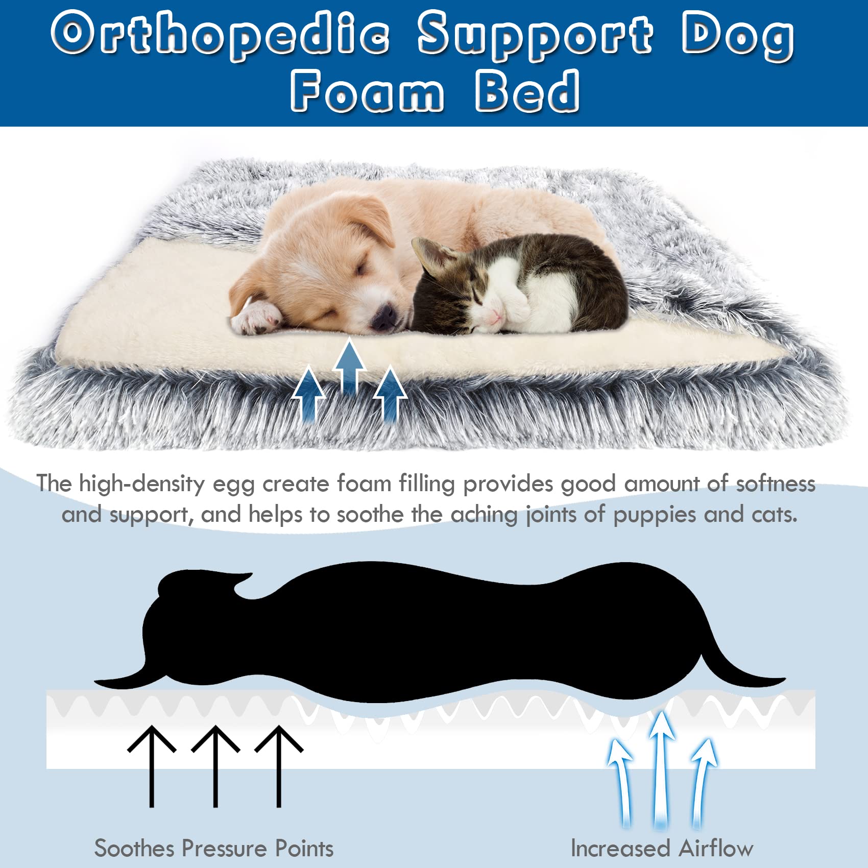 Dog Bed With Cover Cave, Orthopedic Dog Bed With Blanket, 33.5 * 27.6'' Rectangle Pet Crate Cozy Cuddler Mat, Anti-Anxiety Memor