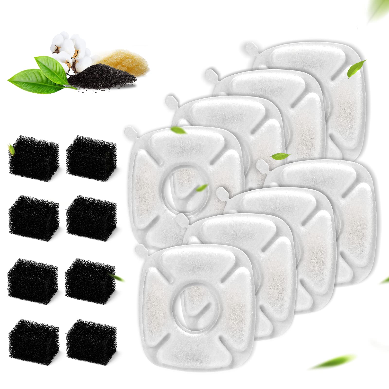 Carcent Cat Water Fountain Filters - 16 Pcs Replacement Filters & Sponges For 95Oz & 67Oz Fountain