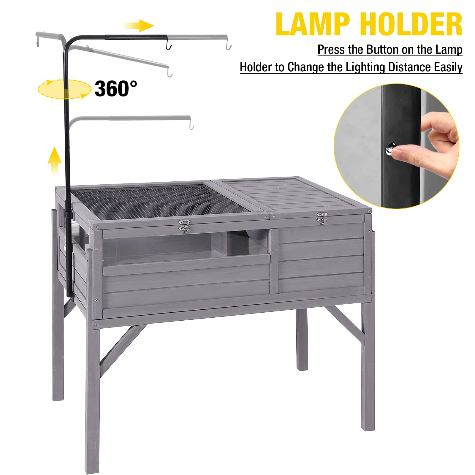 Aivituvin Tortoise Habitat, Wooden Tortoise House with Detachable Legs, Turtle Cage Reptile Terrarium with Lamp Holder