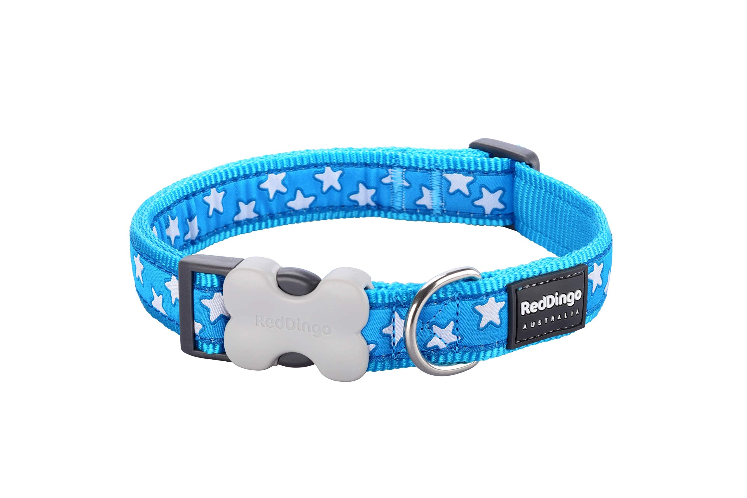 Red Dingo Turquoise with White Stars Dog Collar, Small/12mm