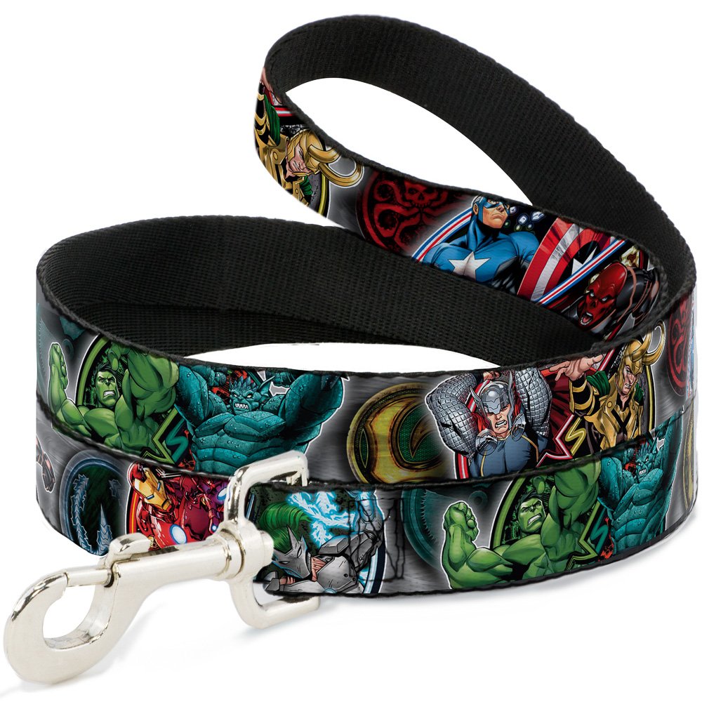 Buckle-Down Pet Leash - Marvel Avengers Superhero/Villain Poses - 4 Feet Long - 1.5' Wide