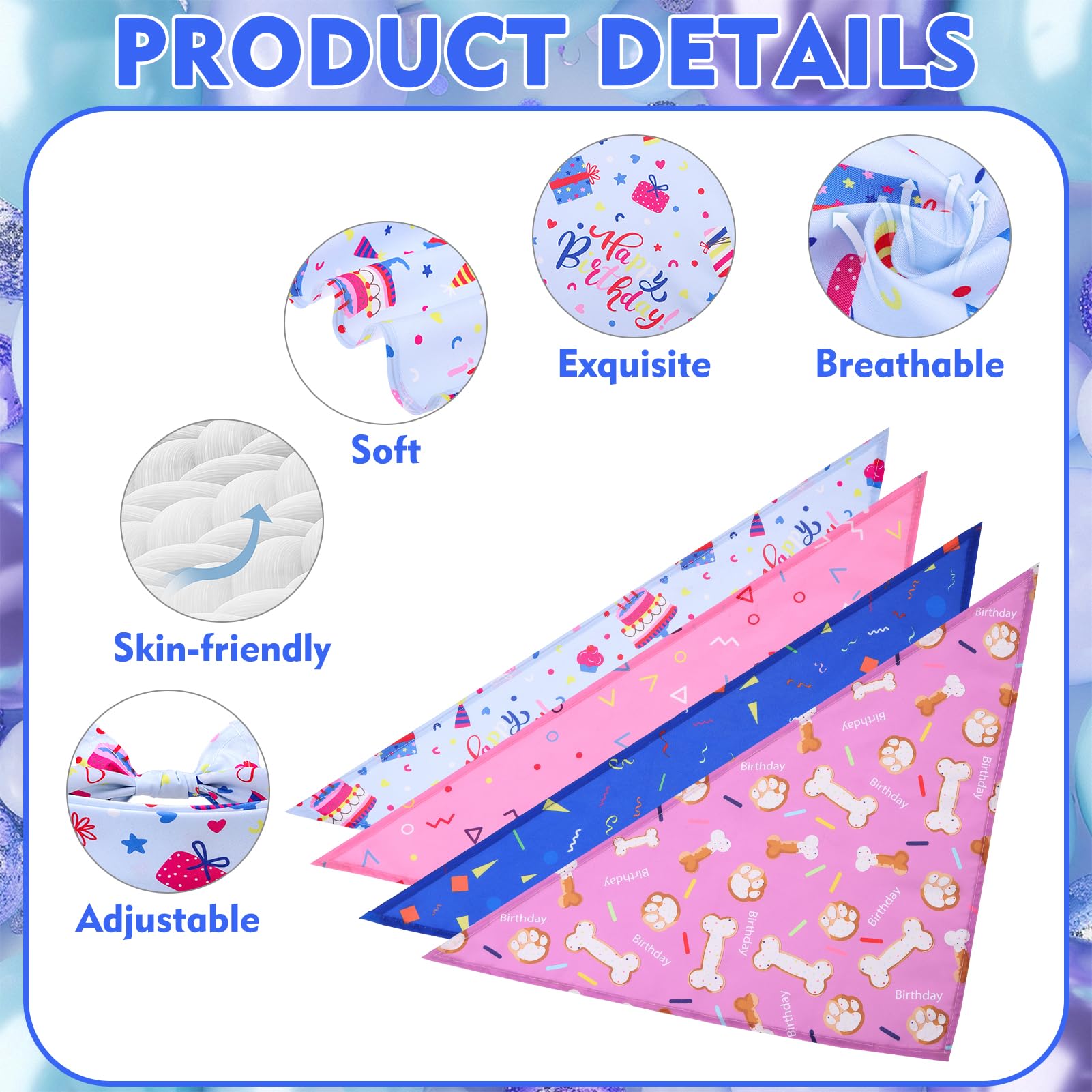 Expawlorer Dog Birthday Bandana - 4 Pack Party Supplies Dog Bandanas, Happy Birthday Gift Decorations Pet Scarf Kerchiefs For Bo