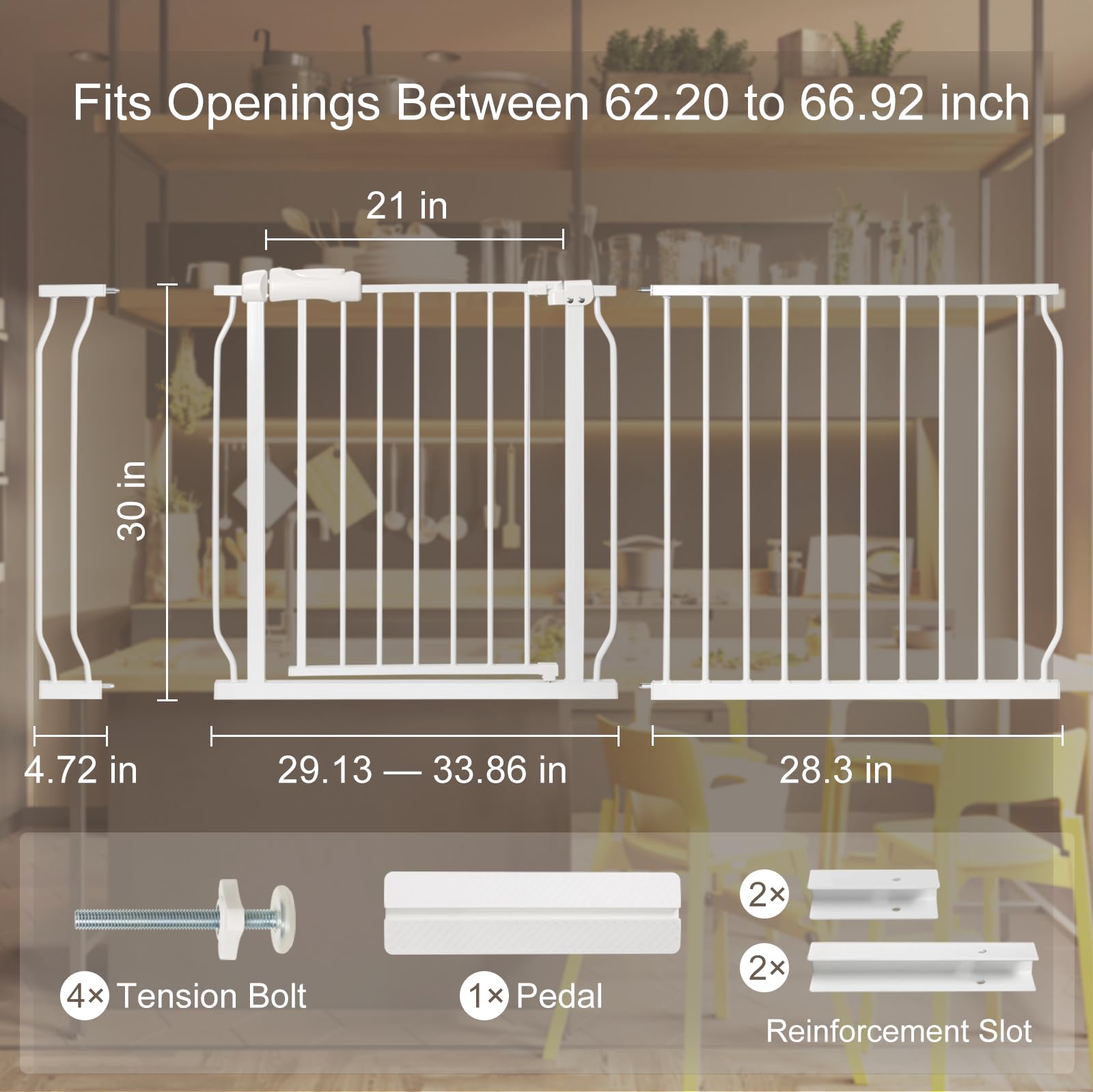 Extra Wide Baby Gate with Door Pressure Mounted 62.20-66.92 Inch,Child Baby Gates for Doorways No Drilling,Walk Through Dog Gate