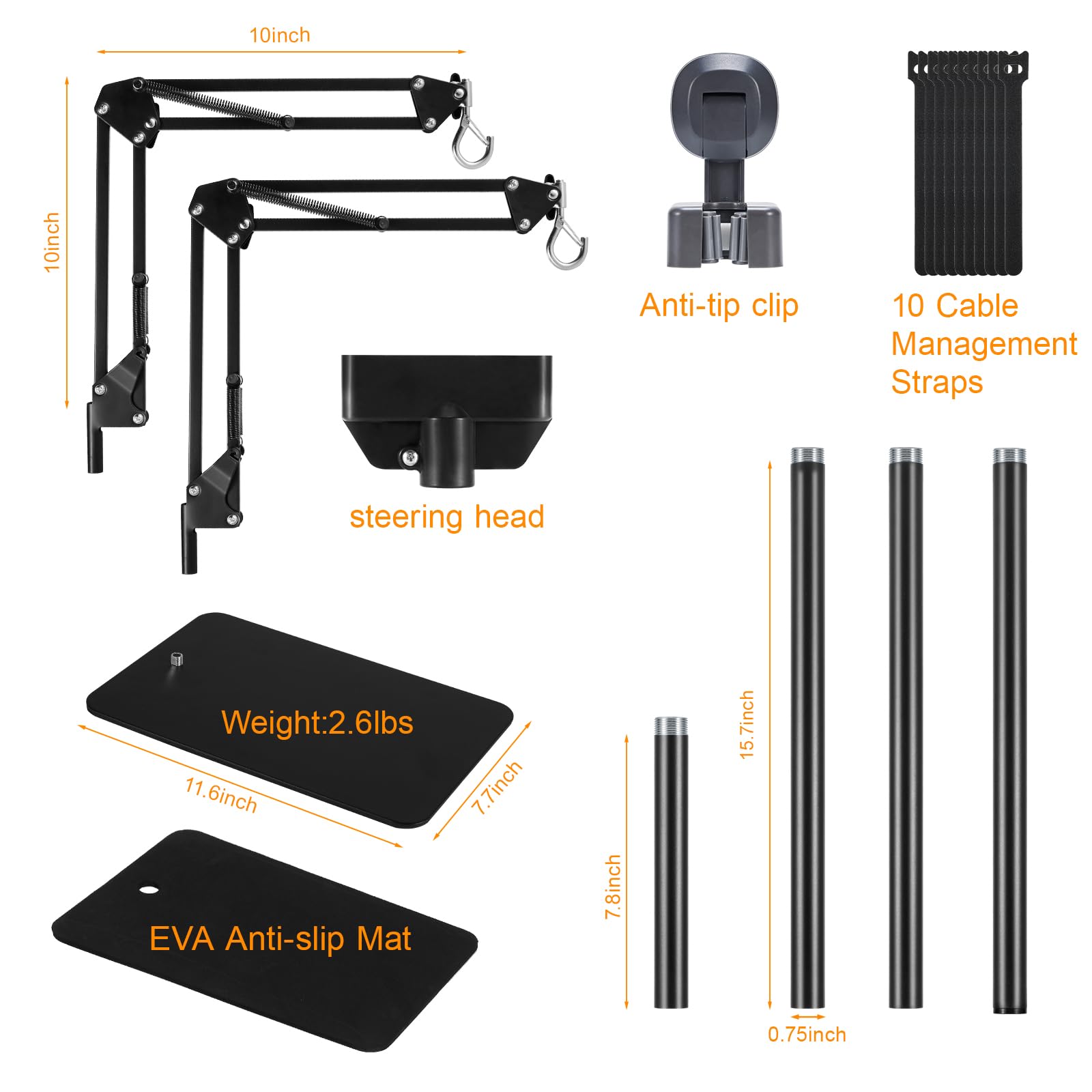 Juttilax Dual Reptile Heat Lamp Stand, Adjustable Reptile Light Stand (15.7-74.3Inch) With 360 Swing Arm And Anti-Tip Clip, Lamp