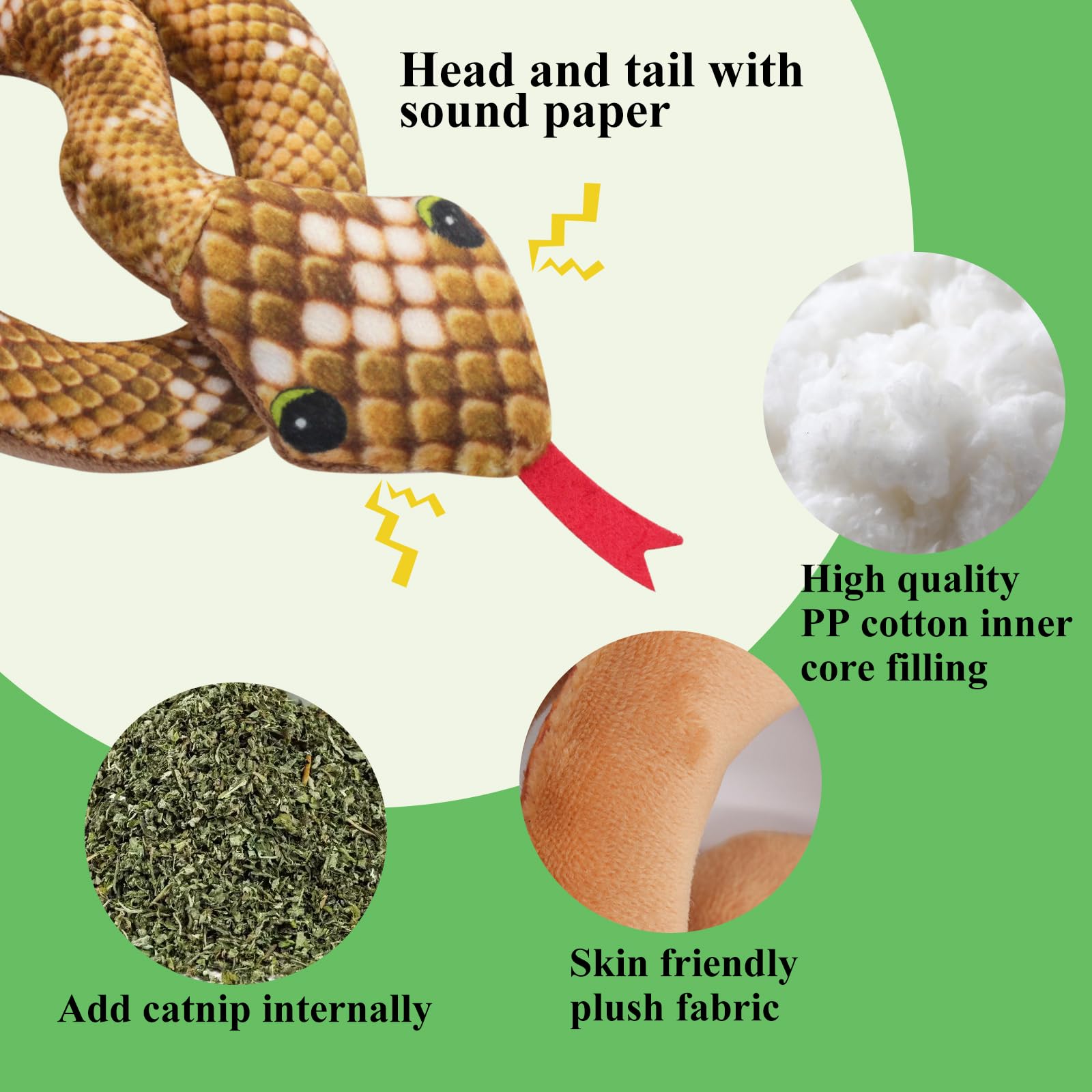 Andiker Catnip Toy,31.5Inches Stuff Snake Interactive Snake Toy For Cats To Chew And Scrab (Green)