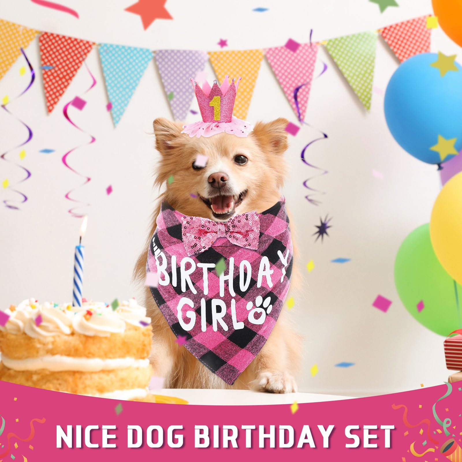 Weewooday Dog Birthday Party Supplies Birthday Boy Girl Cake Bandana Triangle Scarf Party Hat Dog Bow Tie Collar With Numbers Fo