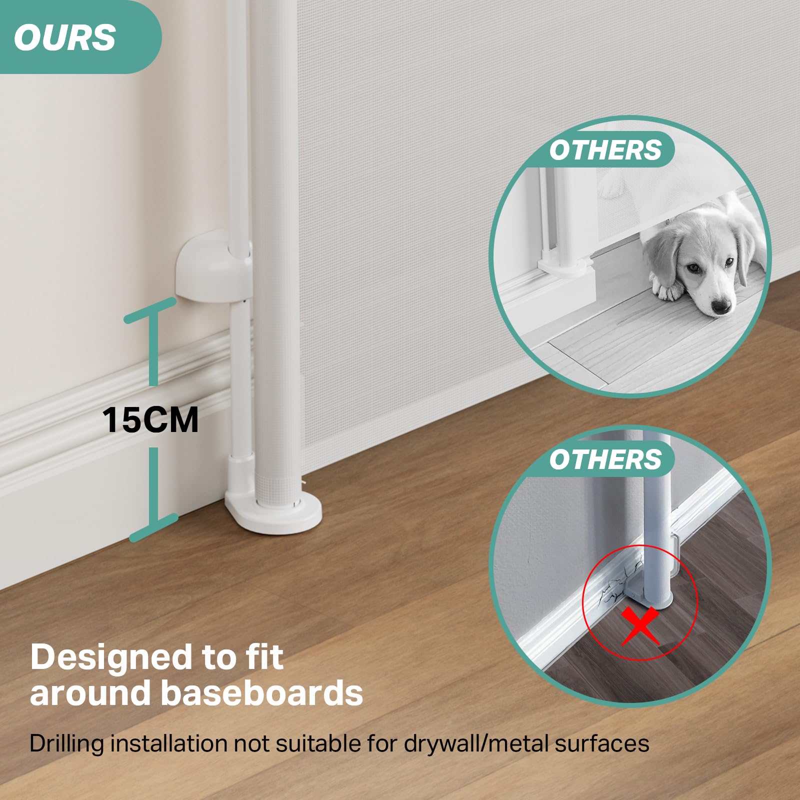 Cumbor 76' Wide Long Retractable Baby Gates For Stairs, Mesh Dog Gate For The House, 34' Tall Extra Wide Pet Gate For Dogs, Child Safety Gates For Doorways, Hallways, Cat Gate Indoor/Outdoor(White)