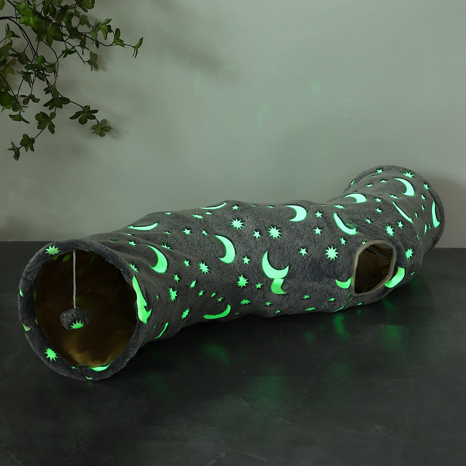 Luckitty Cat Tunnel Tube With Plush Ball Toys Collapsible Self-Luminous Photoluminescence, For Small Pets Bunny Rabbits, Kittens