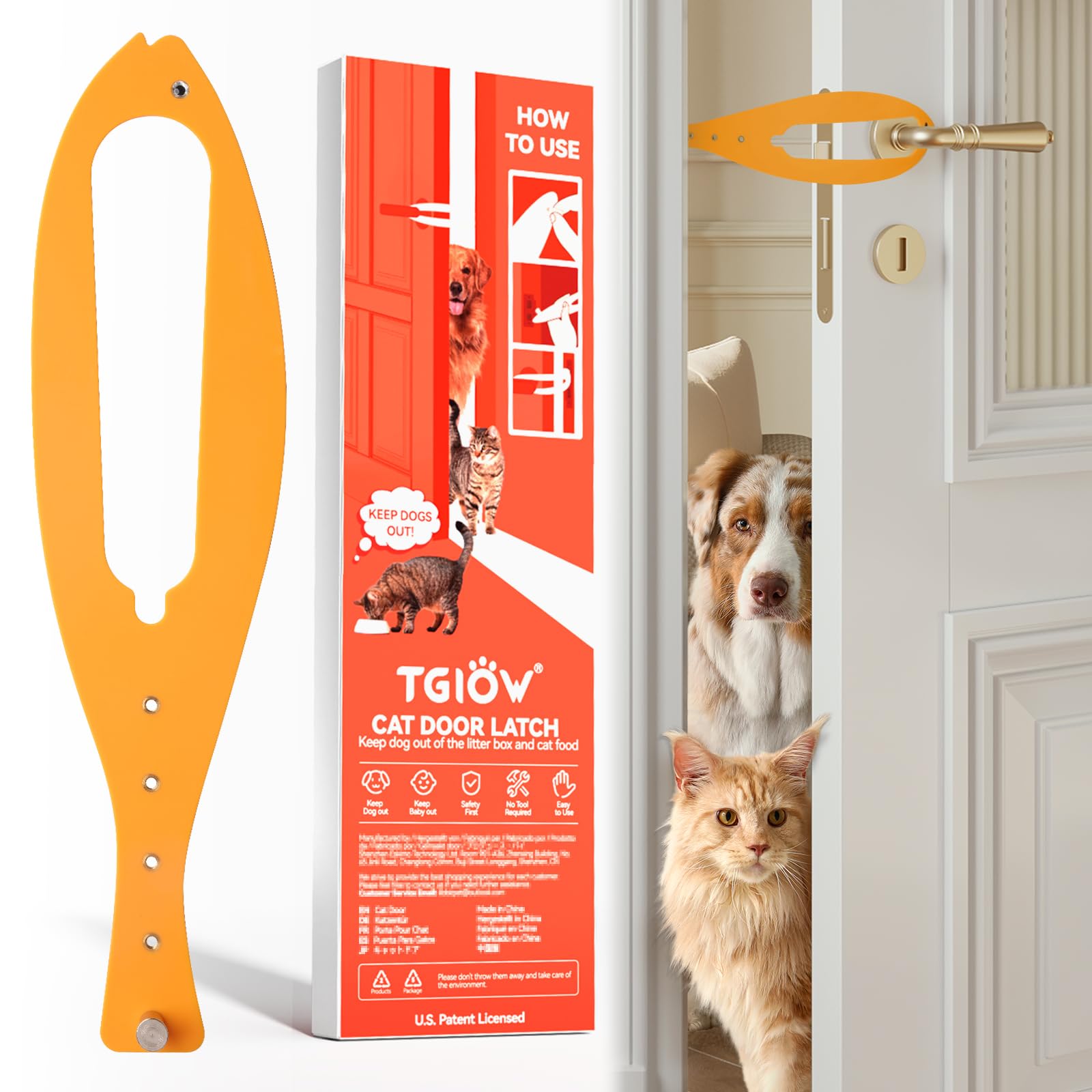 TGIOW Cat Door Latch, 1 Pcs Cat Door Stopper Pet Door Latch to Keep Dog Out of Litter Box and Food, Door Prop for Cat with 5 Adj