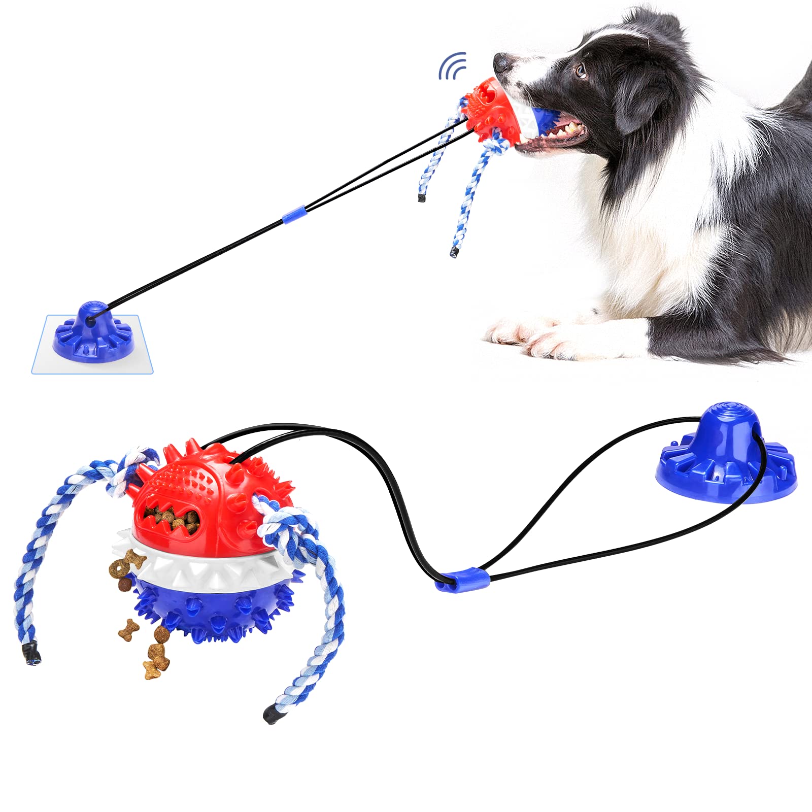 Ulefix Interactive Dog Toys - Aggressive Chewer Suction Cup Tug Of War, Indestructible Puzzle Toys & Treat Dispensing Ball For D