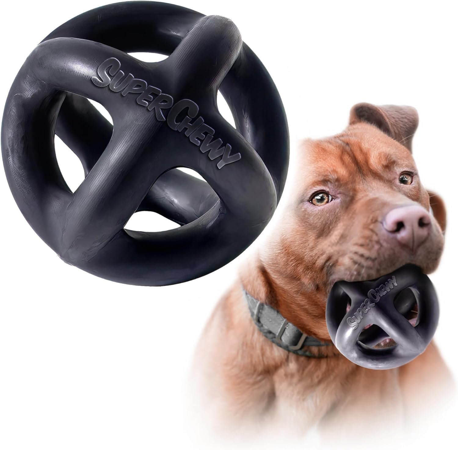 Tuff Pupper Superchewy Extremely Tough Cage Ball For Dogs | Durable Heavy Duty Natural Rubber | Tough Chew Toy For Strong Chewer