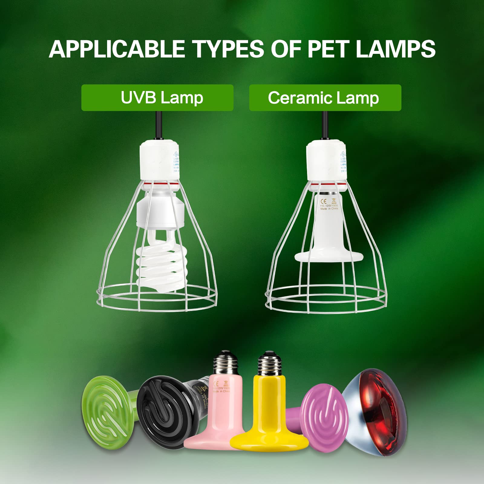 Simple Deluxe Clamp Lamp Light With Steel Cage Wire Grill Up To 250W E26 Socket (No Bulb Included), 6' Cord, 2 Pack