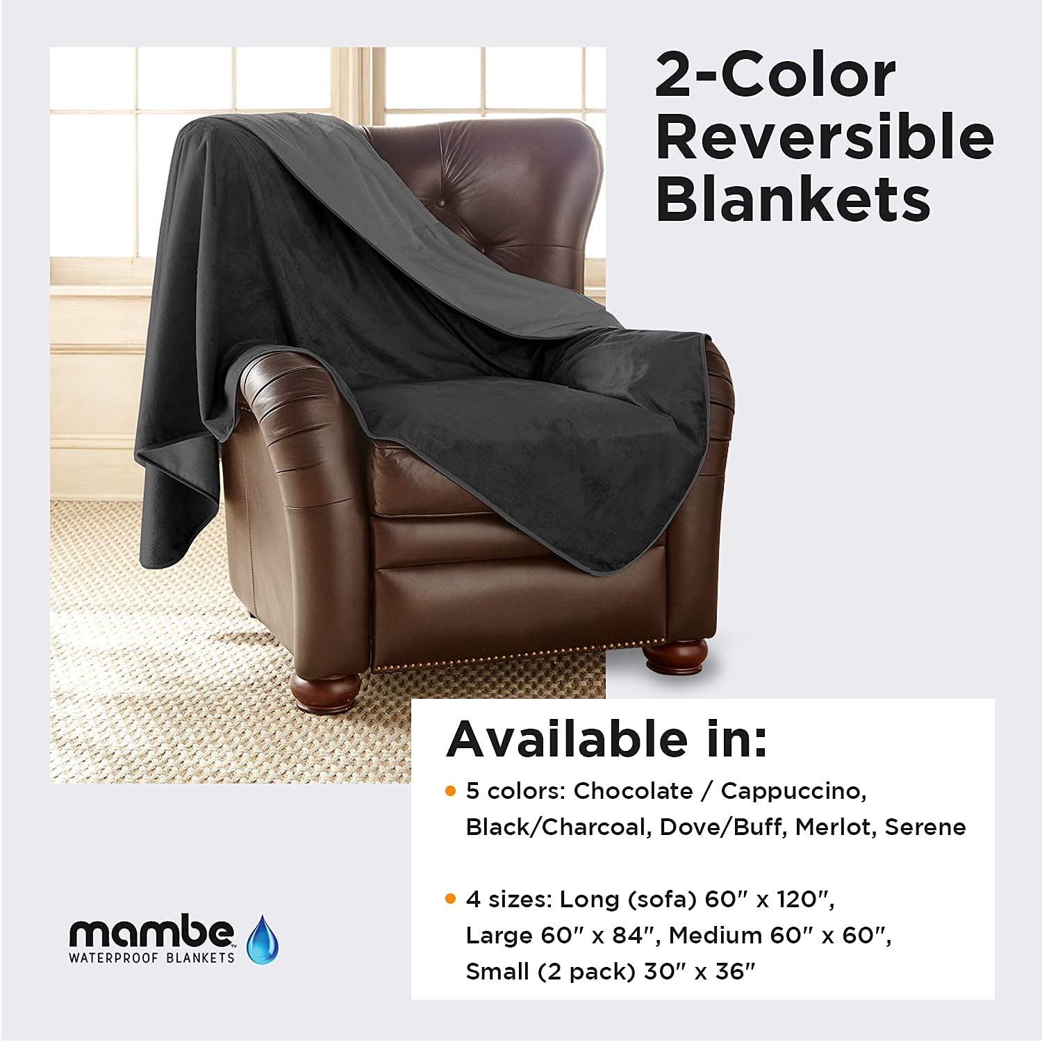 Mambe Large And Long Indoor Blanket Merlot - Soft And Silky Waterproof Throw - Machine Washable Fleece - For Protecting Furnitur