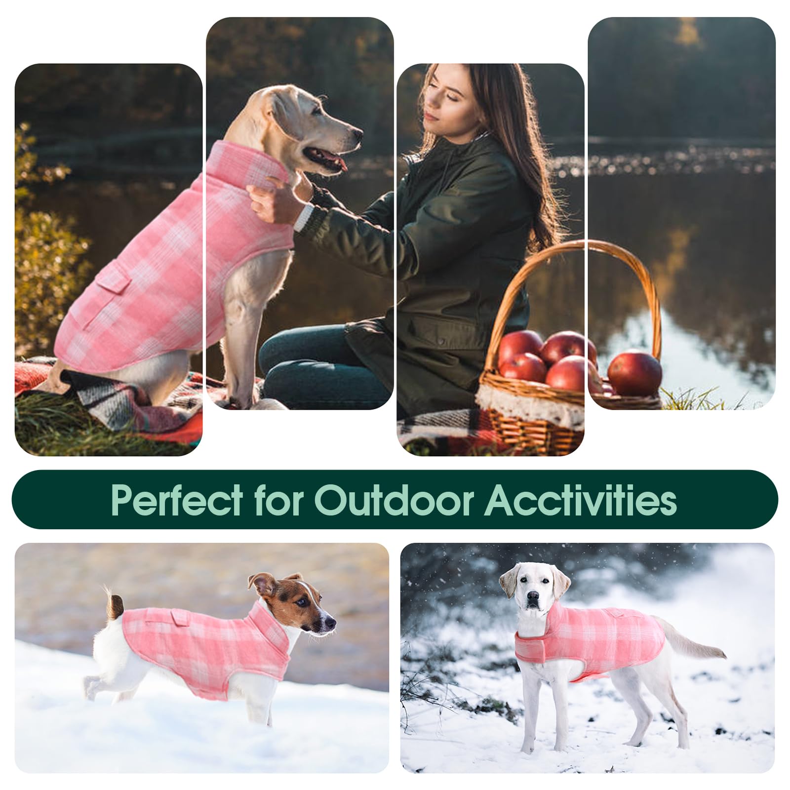 Kuoser Reversible Dog Jacket, Warm Winter Coat, Windproof Dog Clothes, Pink Xl